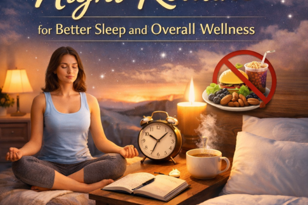 Healthy night routine with reading, stretching, and meditation for better sleep and overall wellness