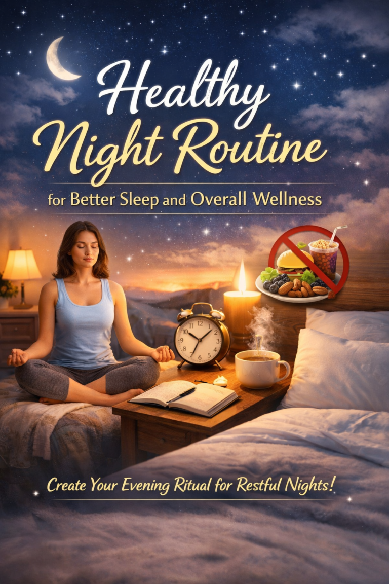 Healthy night routine with reading, stretching, and meditation for better sleep and overall wellness