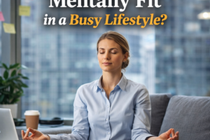 Person practicing mindfulness and stress management techniques to stay mentally fit in a busy lifestyle