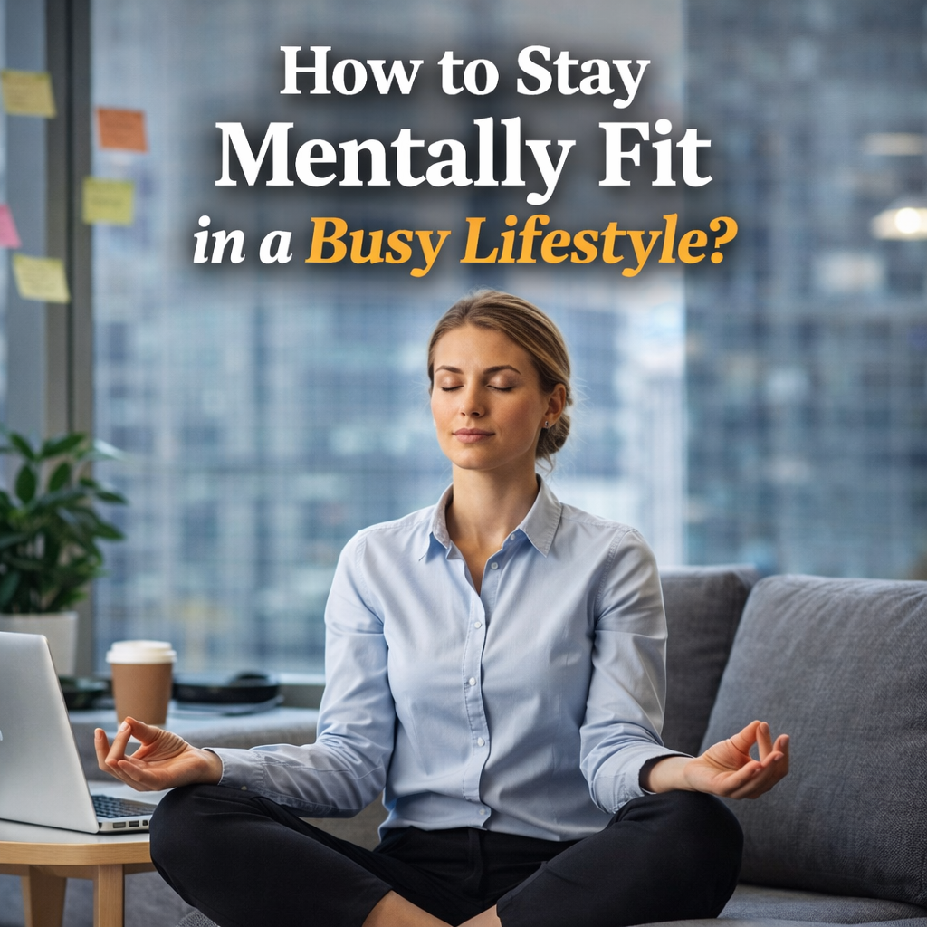 Person practicing mindfulness and stress management techniques to stay mentally fit in a busy lifestyle