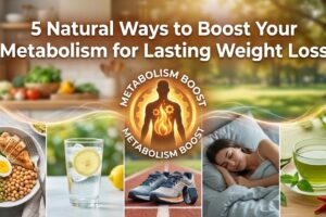 5 natural ways to boost metabolism naturally showing protein water exercise sleep and green tea