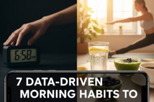 7 data-driven morning habits to boost metabolism infographic showing water, healthy breakfast, and morning exercise