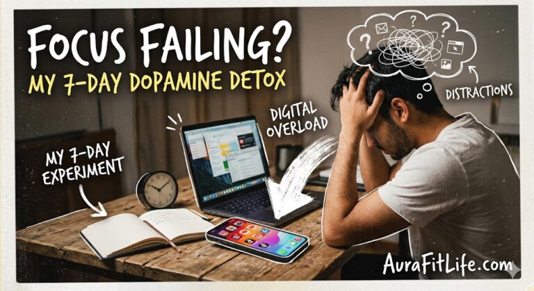Man struggling with digital overload and distractions during a dopamine detox.