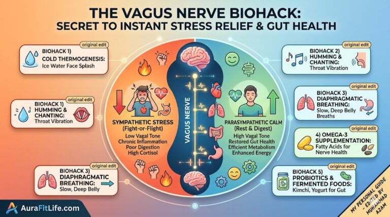 Vagus Nerve Biohack Infographic by Muhammad Azam for Gut Health AuraFitLife